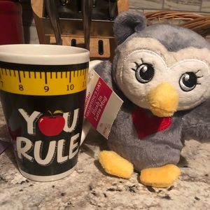 Plush owl with latte mug